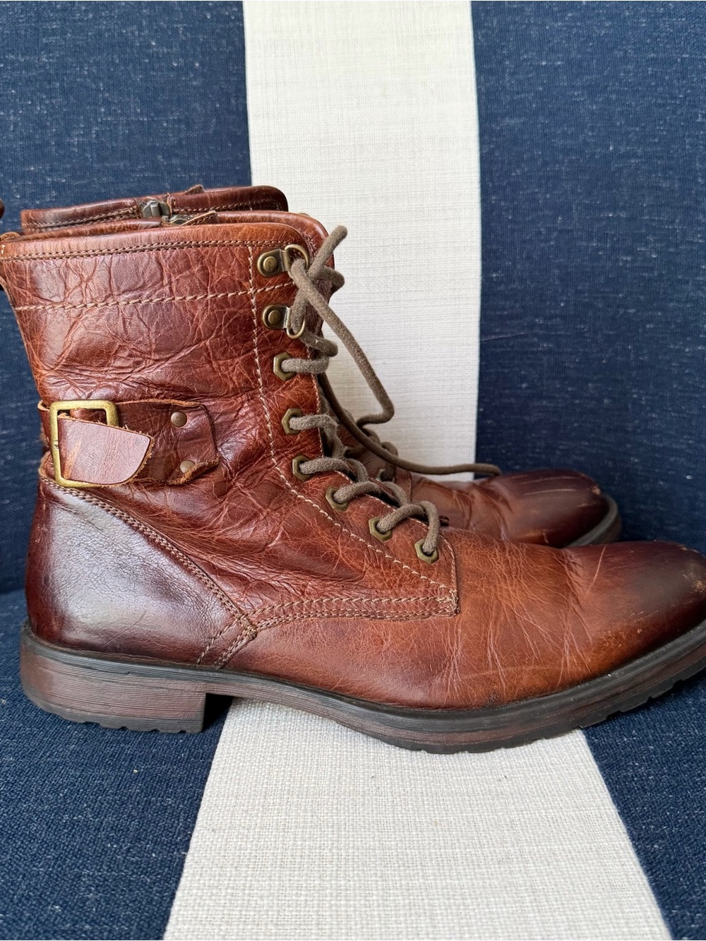 Mens ASTON GREY Rockcastle Whiskey Brown Distressed Leather Combat Boots Size 10